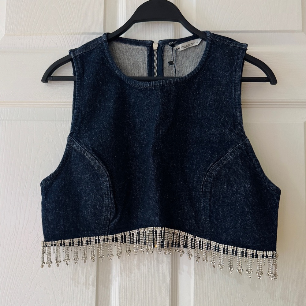 Zara Denim Bejeweled crop top Size XXL